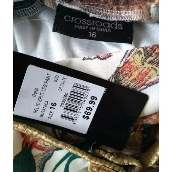 Crossroads Womens Pants Wide Split Leg Belt Tropical Floral Plus Sz 16 RRP$69.99 - Picture 8 of 9